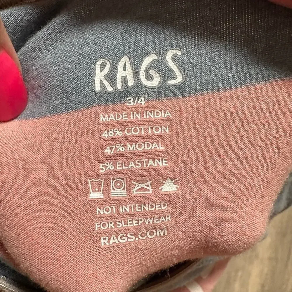 RAGS One-Piece Romper Pink Blue Striped 3/4 Sleeveless Cotton Modal